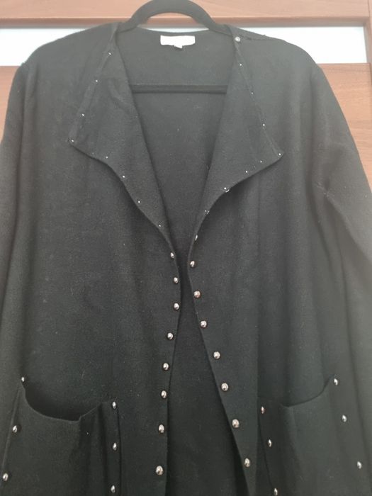 Sweter kardigan długi czarny ćwieki Bluoltre r. S/M