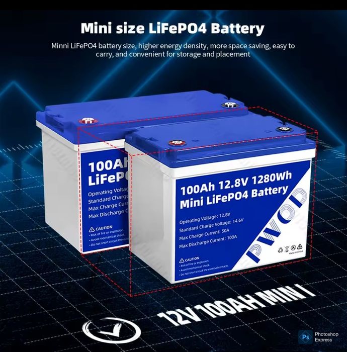 Акумулятор  LiFePO4 12V/100AH,100A(1280W*h), Smart BMS,Bluetooth