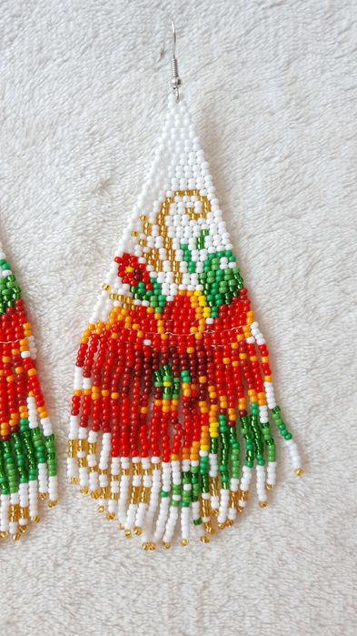 Duże kolczyki koralikowe boho etno bohemian mak kwiat róża floral