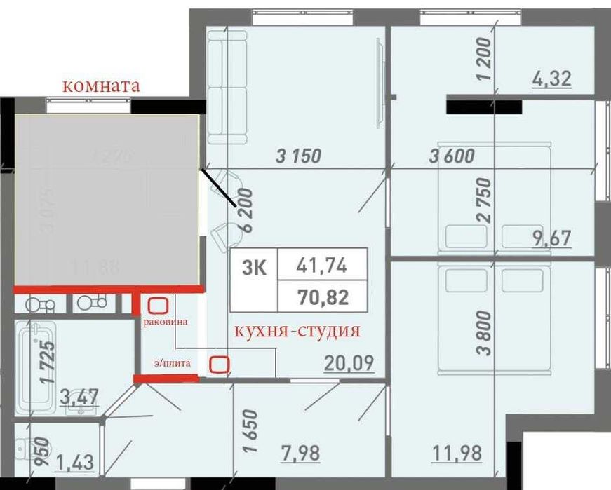 3-rooms apartment apartment by the address st. Kitoboynaya (area 71 m²) - Atlanta.ua - photo 2