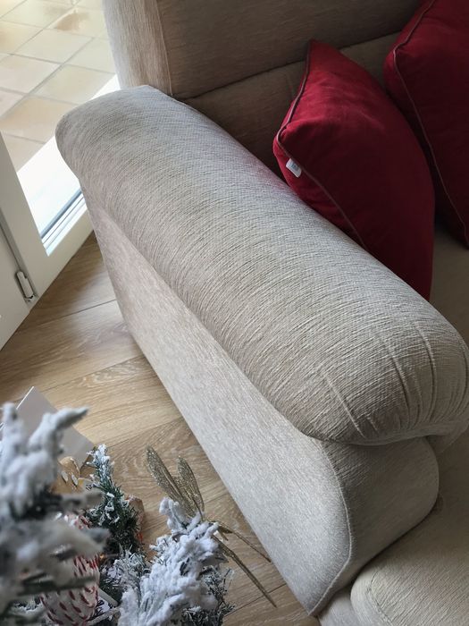 Sofa creme tecido chaise long 3 lugares