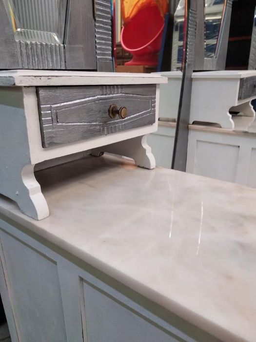 Penteadeira, Toucador espelho Vintage Branco Prata, restaurado anos 60