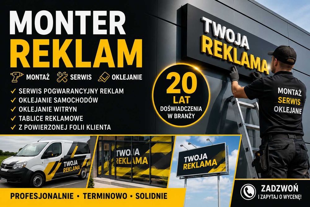 Monter reklam – serwis, oklejanie, montaż