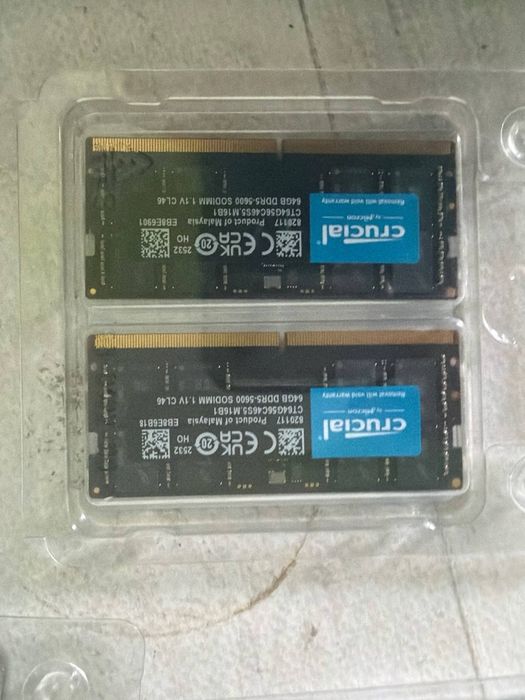 Пам'ять Crucial DDR5 128GB (2x64GB) 5600MHz SODIMM для ноутбука (Нова) (CT2K64G56C46S5)