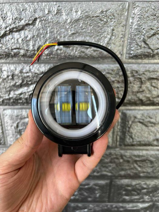 Круглые мощные туманки 24watt с ангельскими глазками led фары