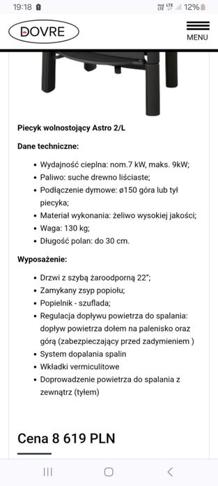Kominek/Piecyk wolnostojący Astro 2/L