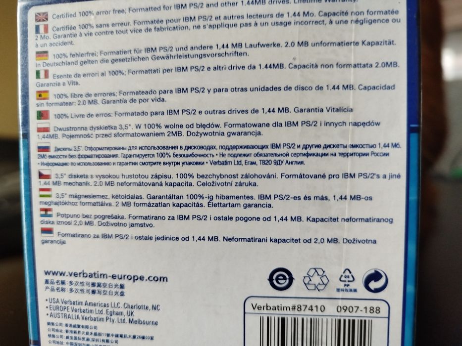 Verbatim MF2HD Hight Density 3.5 Microdisks. 1,44 MB, pack 10 umidades