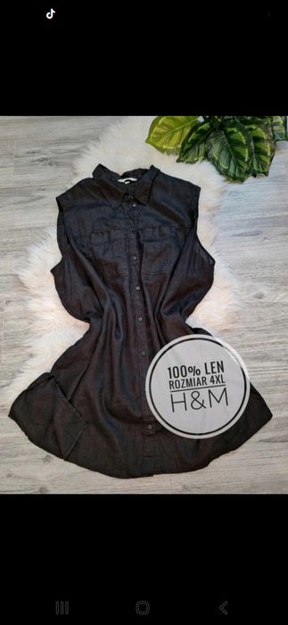 Elegancka bluzka koszula tunika czarna  tunika 100% len linen 3xl 4xl