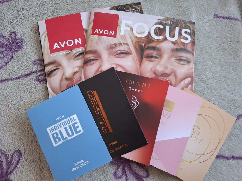 Zestaw katalog Avon Luty+gazetka focus+próbki