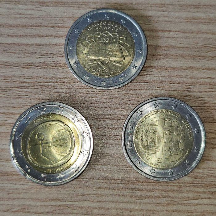Lote de 3 Moedas  de 2€ Comemorativas de Portugal. Raras em bom estado