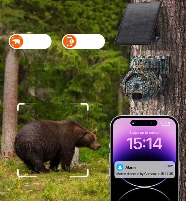 Fotopułapka Kamera Leśna Obrotowa GSM LTE SOLAR 4G SIM podgląd na tel