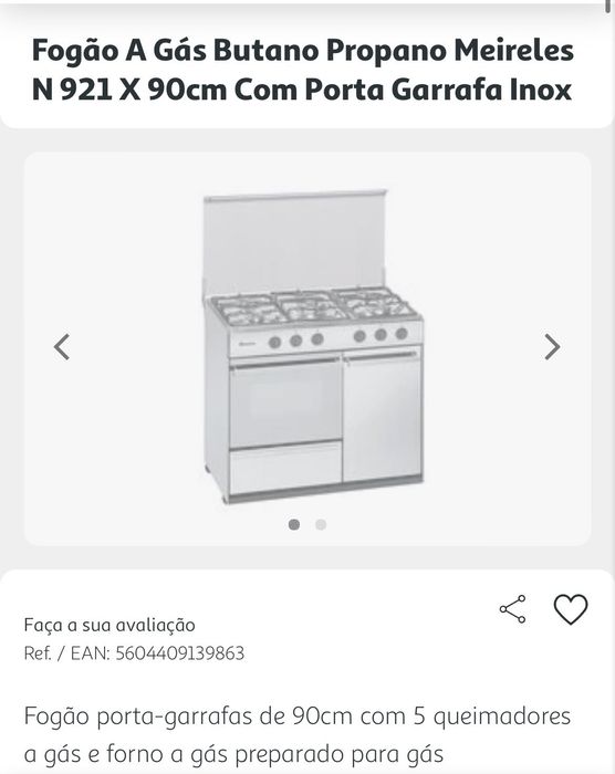 Fogão A Gás Butano Propano Meireles
N 921 X 90cm Com Porta