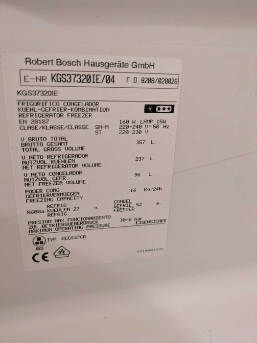 Vendo Peças para Combinado Bosch KGS 37320 - Prateleiras em Vidro