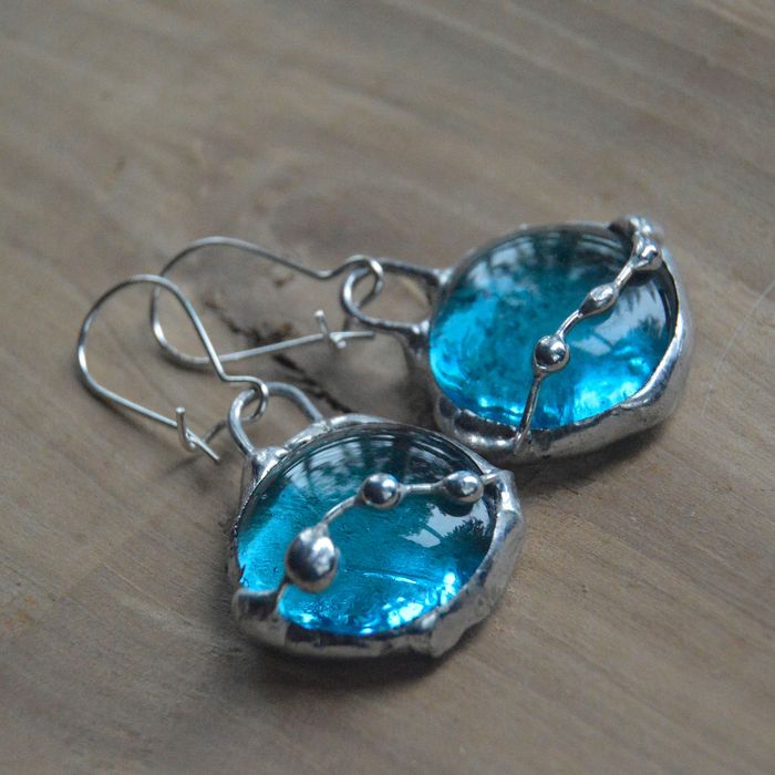 Turkusowe kropelki kolczyki witrażowe