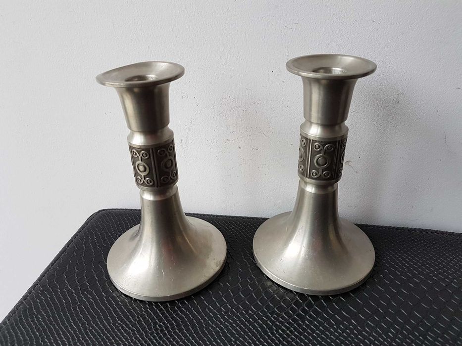 Para antycznych cynowych świeczników Pewter ARNE HAUGRUD Norway #403