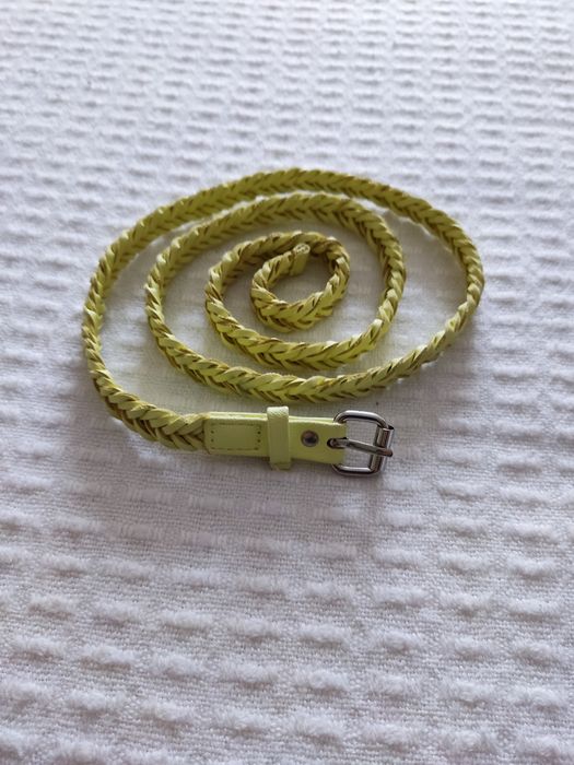 Pleciony pistacjowy zielony  pasek by skóra rozmiar uniwersalny