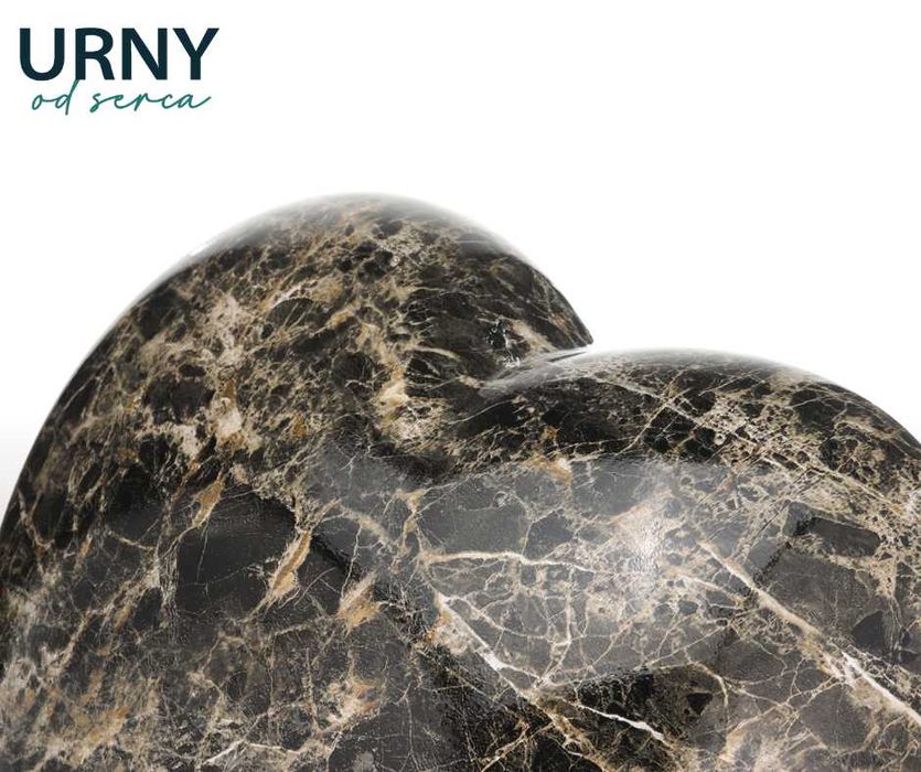 Elegancka urna pogrzebowa w kształcie serca, czarno-złoty marmur