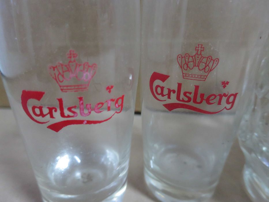 Copos e caneca Carlsberg cerveja antigos fino vintage em vidro