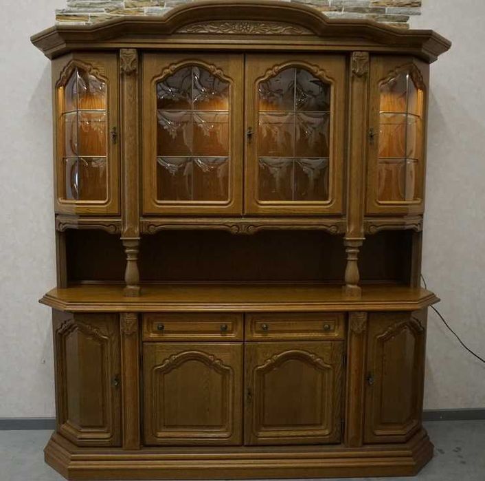 Witryna z Komodą Dębowa Wupukłe Podświetlana szer. 187 cm  (P-1358)