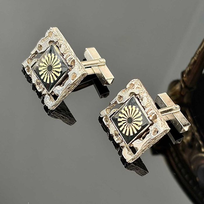 Spinki do mankietów z Onyksem Modernistyczne spinki z motywem słońca