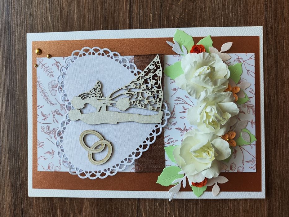 Ręcznie robiona kartka ślubna, na ślub, quilling, handmade
