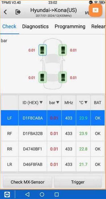 Czujniki ciśnienia w oponach do wszystkich samochodów. (TPMS) Autel MX