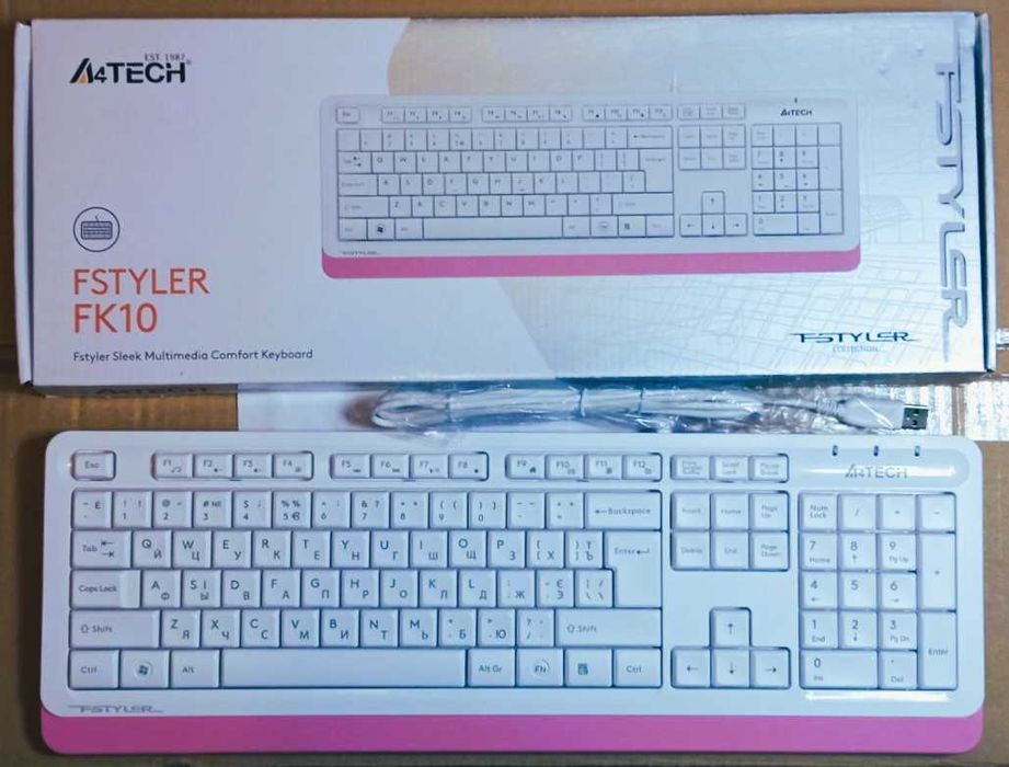 Клавиатура проводная A4Tech FK10 USB White, Black/Blue новые