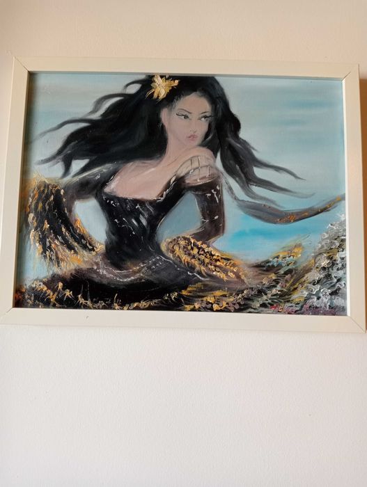 Quadro bailarina de negro a óleo