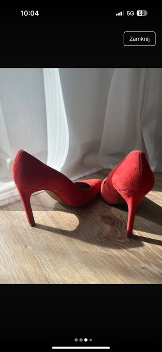 Czółenka zamszowe koralowe malinowe 37