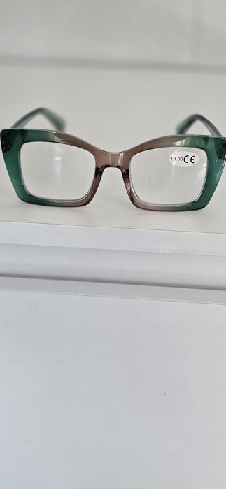 Okulary plus 3 zielono-brązowe kwadratowe unisex