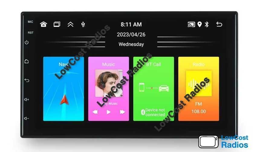 Rádio 2DIN, Tablet Host 7", 9", 10" - Android 15 - GPS, BT, USB, Wifi