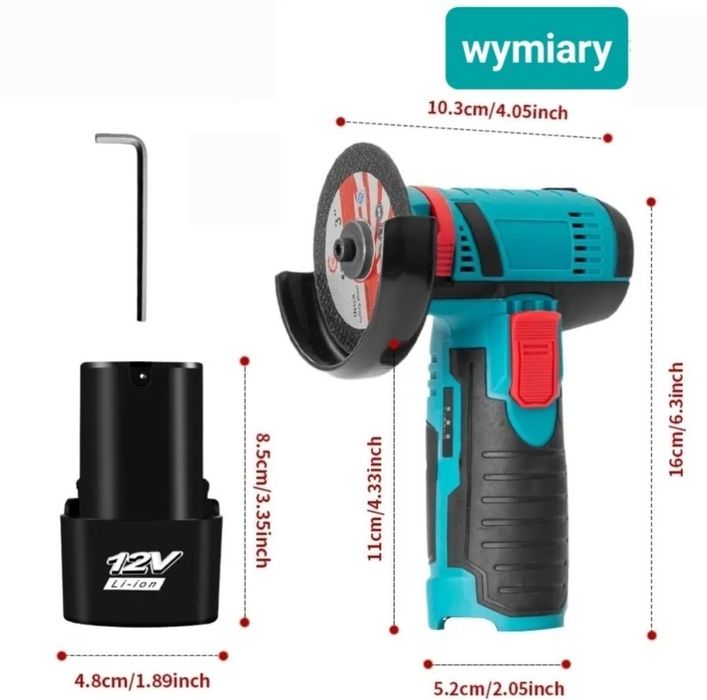 Mini Szlifierka kątowa 12V wysokoobrotowa, tarcze akumulator ładowarka