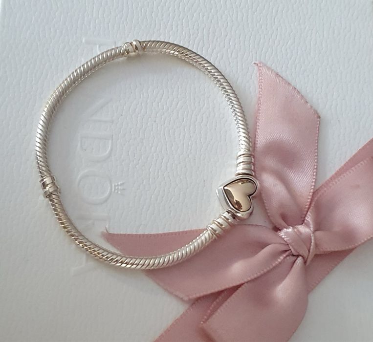 Bransoletka Pandora serce tt (two tone - srebro ze zlotem)