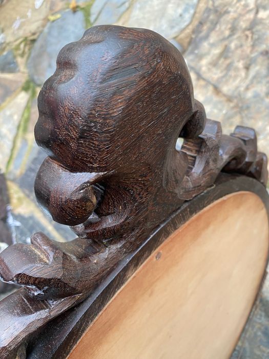 Grande Espelho Biselado Madeira exótica de Sucupira Maciça 88 cm