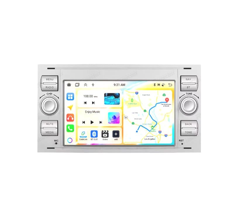 AUTO RADIO 2DIN 7" ANDROID 13 FORD FOCUS C-MAX S-MAX GALAXY KUGA FUSION TRANSIT FIESTA CINZA PRATEADO USB GPS TACTIL HD