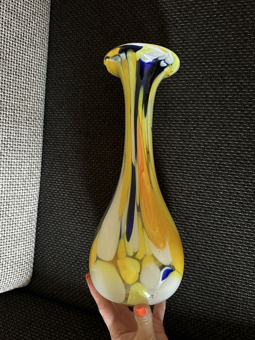Wazon szklany żółty vintage 33 cm