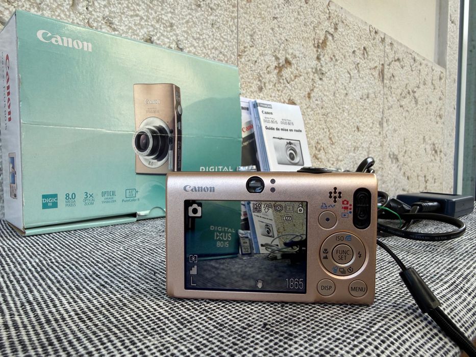 Câmara Fotográfica Canon Digital IXUS 80 IS – Caramelo / Tons Rosados – Conjunto Completo