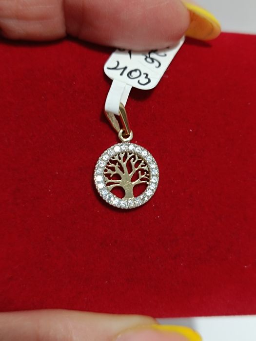 Złoty wisiorek drzewko szczęścia z cyrkoniami, złoto próby 585