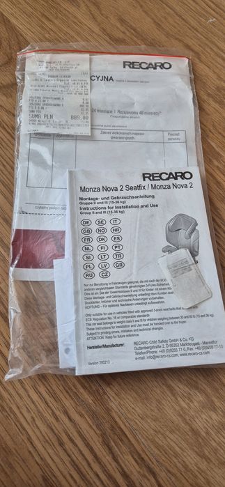 Fotelik Recaro Monza Nova 2 Głośniki Isofix 15-36kg jak nowy! Polecam