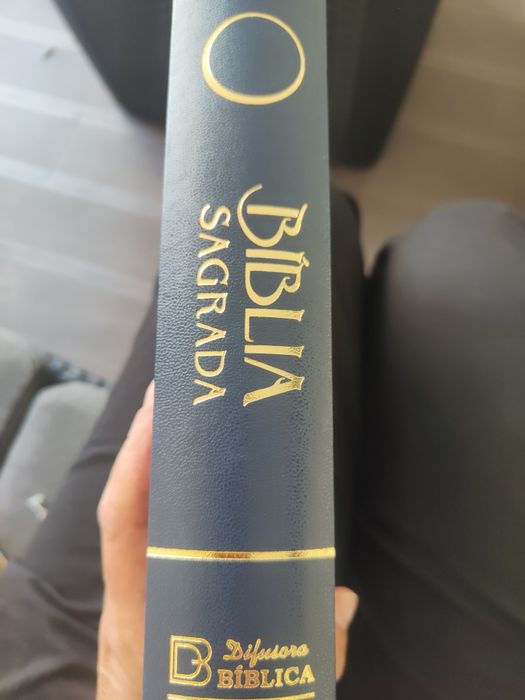 Bíblia sagrada capa azul dourada