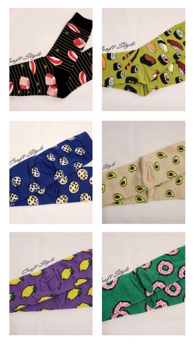 Meias Divertidas Abacate, Cookies, Donuts, Limões, Sushi (6 Modelos)