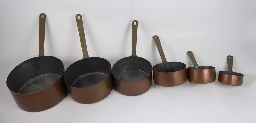 Conjunto de 6 tachos antigos em cobre