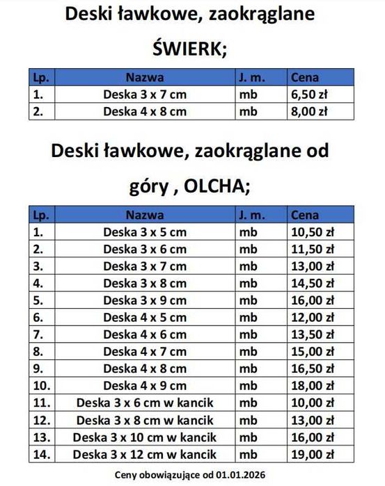 Deska ławkowa OLCHA, świerk