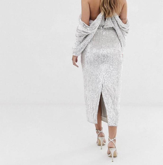 Asos okazja sukienka drapowana cekiny 36