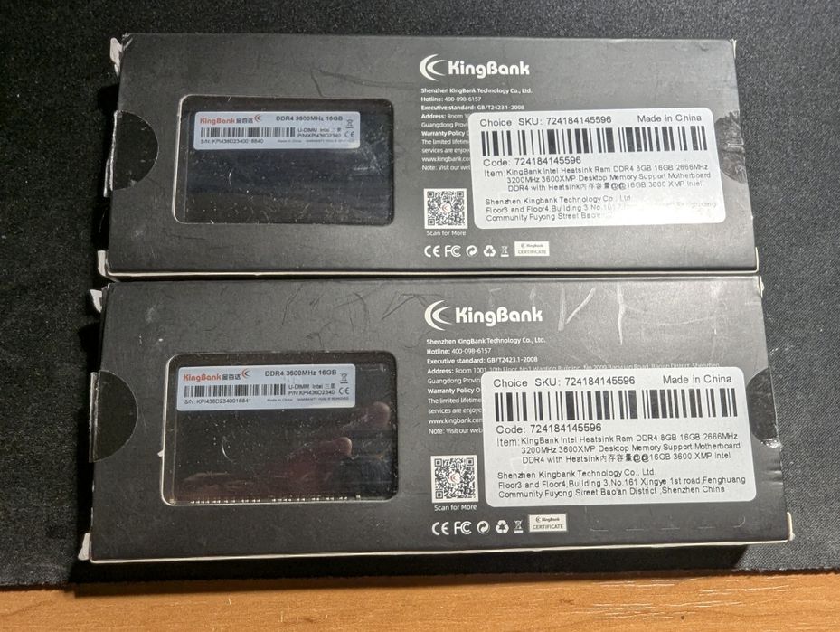 Оперативна пам'ять KingBank DDR4, 3600MHz, 32GB