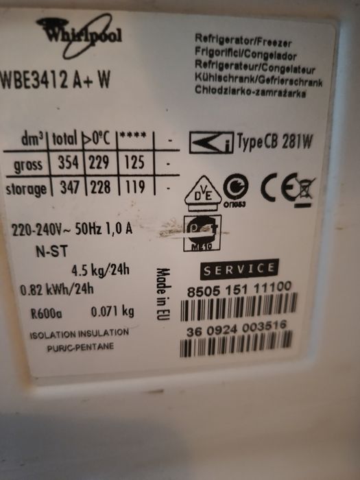 Szuflady i półki lodówki Whirlpool WBE 3412 A+W
