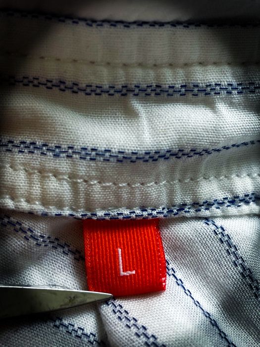 (L) Hugo Boss Nowa Biała Męska Koszula w Paski z Krótkim Rękawem