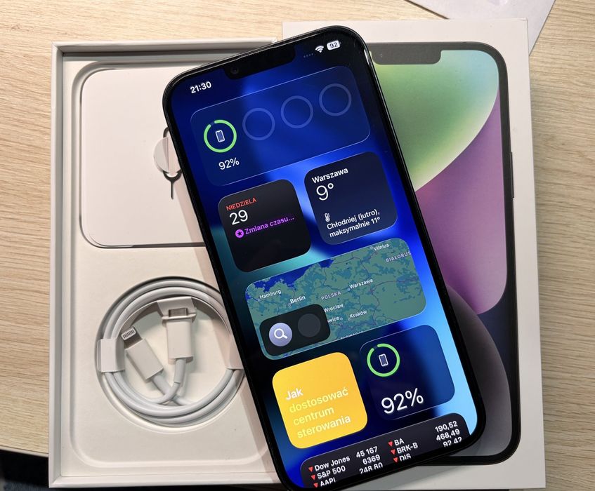 iPhone 14 PLUS 128GB - Pudełko+Ładowarka+Szyba -> Komplet L