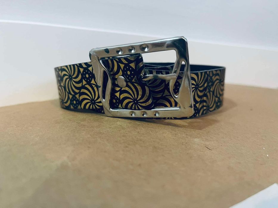 Pasek złoty czarny we wzorki pasek damski