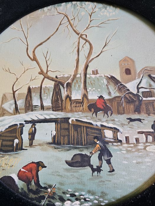 Komplet  4 Okrągłych Obrazów 45x45   'Cztery pory roku' malarstwo   Włochy 1960r
